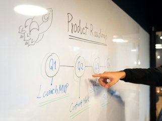 person writing on white board